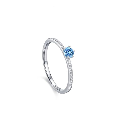 Bague en argent femme 925 avec pierre bleue ronde pour cadeau d'anniversaire