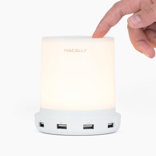 Macally LAMPCHARGE LED Table Lamp - White Acrylic, ABS, Metal, 2700K Soft White Light, Touch Control