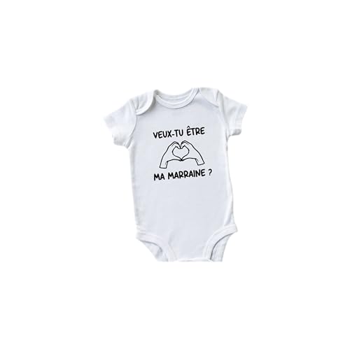 Générique Body Bébé 'Veux-tu être ma Marraine?', Blanc, Message en Français avec Motif Cœur (blanc, 6-9 mois)