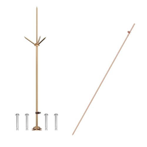 3.5FT Copper Lightning Rod Kit with 4FT Ground Rod and Down Conductor Clamp UL Listed,Great for House Roof,Signal Tower,Oil Tankers