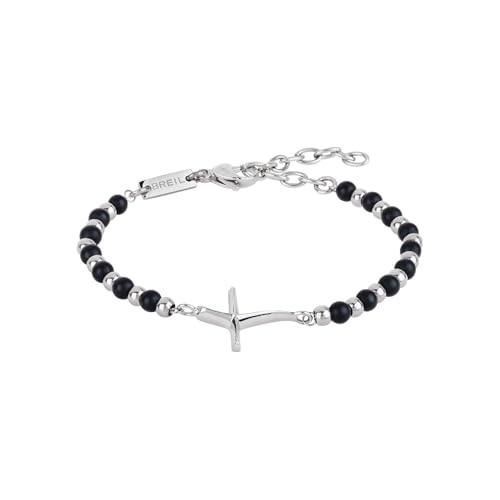 Breil, Collezione Code, Bracciale Uomo, Bracciale Rosario Uomo in Acciaio, con Pietre Naturali di Onice, con Iconica Croce Breil e Pratica...