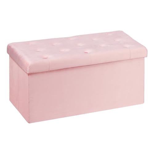 Image of B FSOBEIIALEO Folding Storage Ottoman, Long Ottomans Shoes Bench, Velvet Storage Chest Footrest Seat 31.5"x15.7"x15.7" (Pink, Large)