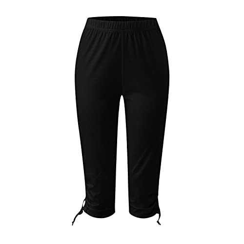 Vrvtoov Summer Solid Capri Pants For Women Casual Drawstring Leggings Trendy Lounge Yoga Pants Workout Athletic Jogger Pants Black #TOP2