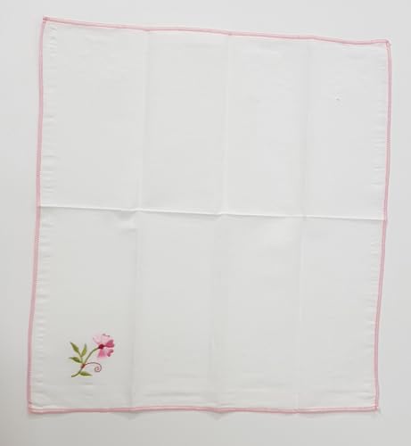 Image of ANVIK Women /Lady Cotton Embroidery Floral Handkerchief .Hanky for Kids Girls for School Size 33cm by 33 cm (Multicolour) Pack of 6