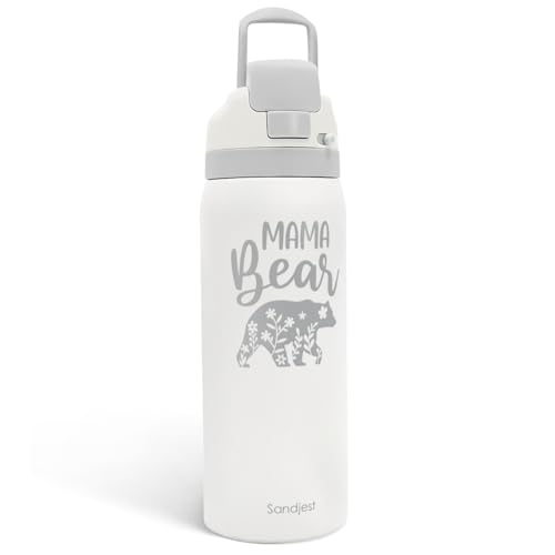 Image of Mom Insulated Stainless Steel Water Bottle with Straw for Sports and Travel, Mama Bear, 32oz, Gifts for Women Mother's Day Birthday Christmas