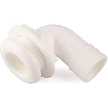 تركيب TH Marine Thru-Hull - كوع 90 درجة، خرطوم 1-1/8 بوصة قصير النمط - سباكة قارب بلاستيكية مثبتة بالأشعة فوق البنفسجية من خلال الهيكل - صامولة تمرير لتسهيل التثبيت - أبيض