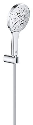 Grohe Rainshower 130 SmartActive 26581000 Soffione Doccia a 3 Getti, Ecojoy Portata Limitata a 9,5l/min, Supporto fisso, Cromo Rotondo, 130 mm, Set di 3 Pezzi