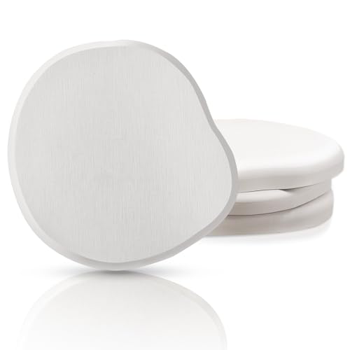 Diatomaceous Earth Coaster Set of 4 Unique Absorbent Stone Coaster Irregular Shape Round Coasters Modern Diatomaceous Earth Design Instant Dry Stone for Drinks Table Desk at Work(White)