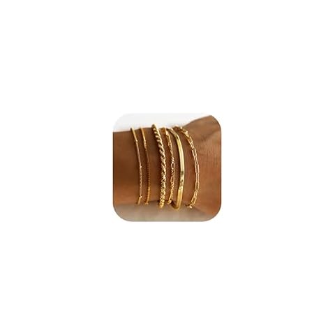 Florideco Gold Bracelets for Women Waterproof 14K Gold Plated Bracelet Stack Set Non Tarnish Trendy Thin Dainty Stackable Cuban Link Paperclip Chain Bracelet Pack Fashion Cute Jewelry Set Cover