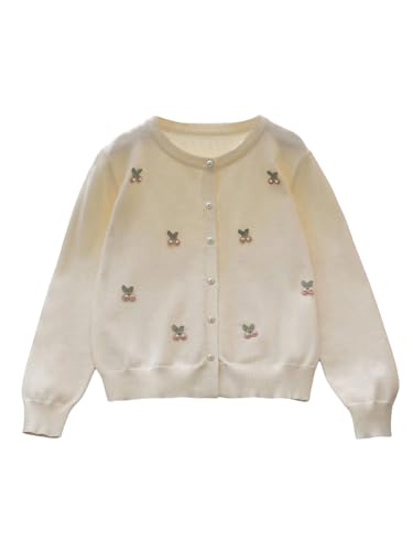 MakeMeChic Girl's Cherry Pearl Cardigan Sweater Button Down Long Sleeve Knit Cute Outerwear