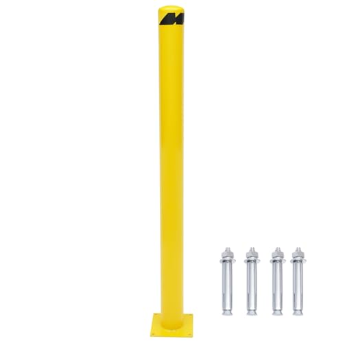 LIAPDG Safety Bollard Post, Portable Powder Coated Steel Bollard Parking Driveway Security Bollard with Reflective Stripes & 4 Bolts & Pre-Drilled Holes 0.08 Inch Thickness 4.5 Inch Diameter