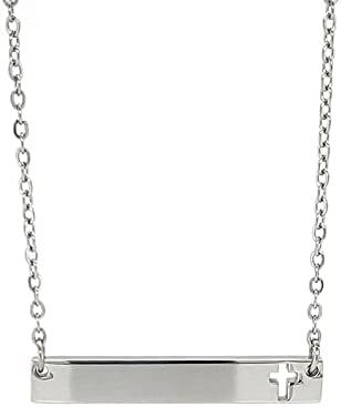 Bar Necklace with Cut Out Cross - Personalized Gift Jewelry - Custom Engraved - Horizontal - Silver, Gold, Rose Gold colors