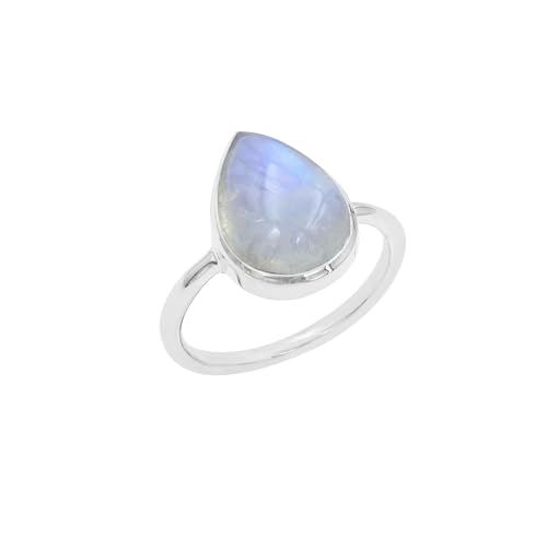 Bague pierre de lune pour femme en argent véritable US 8.5
