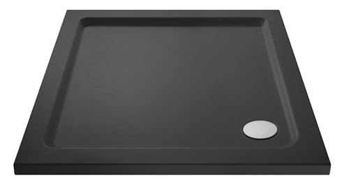 Balterley 800 x 800 mm Square Shower Tray, Slimline Grey Shower Trays, Durable Stone Resin Base Trays for Bathroom Enclosure Cubicle, Corner Waste Square Shape Tray for Wetroom (Slate Grey)