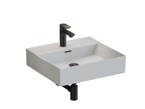 Aqua Bagno 50 cm Keramik Waschbecken weiß – rechteckiger Aufsatzwaschtisch für Gäste-WC und Badezimmer, modernes Aufsatzbecken mit dünnem Rand, wandmontierbar und platzsparend – Waschtisch klein