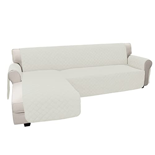 Image of Easy-Going Sofa Slipcover L Shape Sofa Cover Sectional Couch Cover Chaise Lounge Slip Cover Reversible Sofa Cover Furniture Protector Cover for Pets Kids Children Dog Cat (Small,New Ivory /Ivory)
