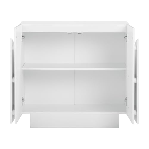Image of Nathan James Iris Mid-Century Modern Buffet Sideboard Credenza, White Wood Storage Cabinet with Arched Doors for Living Room