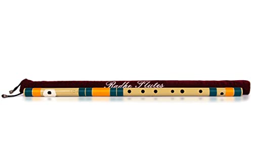 Image of Radhe Flutes PVC Fiber Bass G With Velvet Cover (Beige Flute With dark green & Orange Threads)