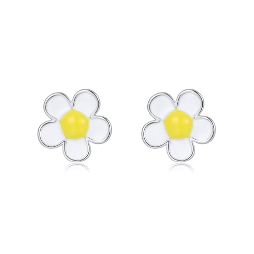 SLUYNZ Solid 925 Sterling Silver Plumeria Flower Stud Earrings for Women Teens White Flower Stud Earrings Spring