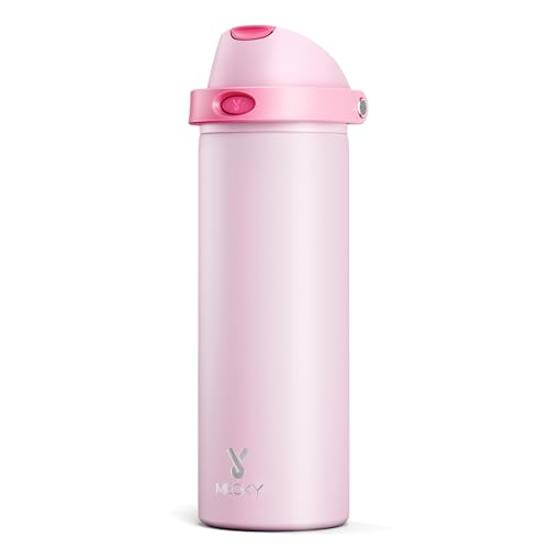 24 oz Insulated Water Bottle for Sports: Meoky Stainless Steel Water Bottle with 2-in-1 Straw and Spout Lid - Leak Proof, Cold for 24 Hours, Fits in Car Cup Holder, BPA-Free for Women Travel, Blush