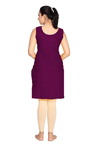 Image of Women's Cotton Long Camisole for Kurti /Suit Slip /Long Inner /Samij for Women Sameej /Knee Length Inner Wear /Sameez /Kurti Slip /Round Neck /Invisible