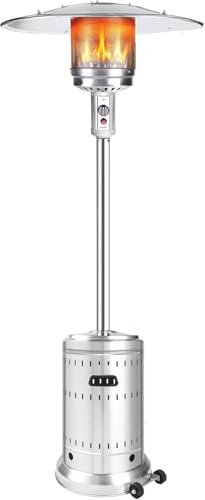 lgnovate 50,000 BTU Outdoor Propane Patio Heater with Wheels – All-Stainless Steel Gas Heater, Weighted Base, Easy Ignition & Safety Tilt Shut-Off for Patio, Backyard, Garden & Commercial Use