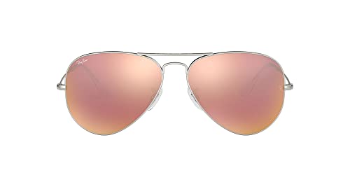 Ray-Ban Unisex Rb3025 Classic Mirrored Aviator Sunglasses, Matte Silver/Light Brown Mirrored Pink, 58 mm