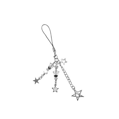 COLORFUL BLING Cute Y2K mobile phone charm aesthetic accessories Strawberry Butterfly Bear heart Cross Star Lanyard string bag Backpack purse Airpods Pendant decoration-6 star