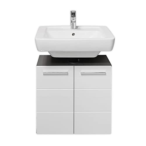 Stella Trading 36-416-P2 Gloss Weiß Glanz/Anthrazit WBU Waschbeckenschrank...