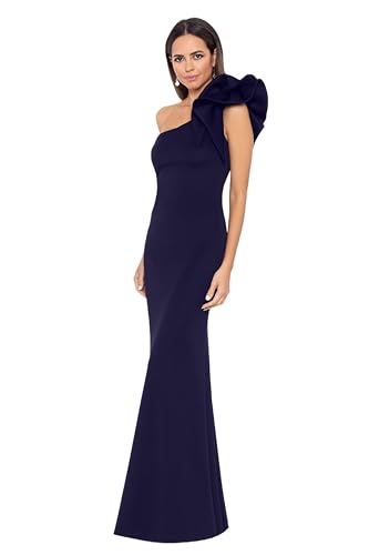 Image of Betsy & Adam Women's Betsy & Adam Women's Sheer Matte Jersey High Neck Cap Sleeve Leg Slit Floor Length Dress