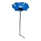MoSundi Baño de abeja de metal para jardín, hecho a mano, con forma de flor, abejas, mariposas, pájaros, decoración al aire libre, 60 x 15 cm (azul)