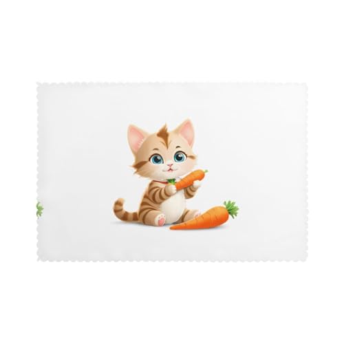 Set di 6 tovagliette da 30,5 x 45,7 cm con stampa di gattini YYHHAOFA che mangiano carote, spesse, robuste, per sala da pranzo, cucina, hotel, casa e decorazioni per banchetti