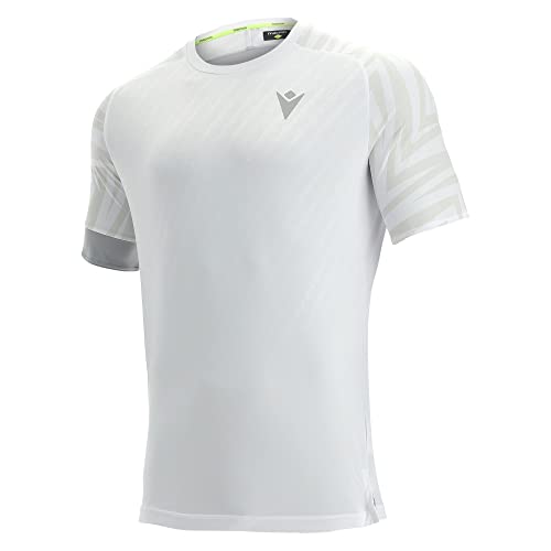 T-Shirt Padel Macron Prime CB Pablo - Maillot de Jeu Homme Blanc et Argent