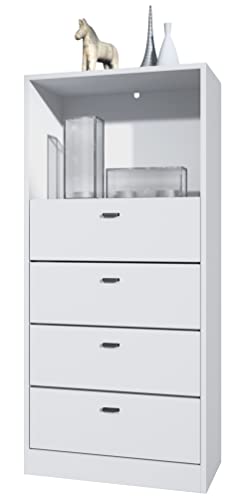 Vladon Kommode Pino V3, Made in Germany, Anrichte mit 4 Schubladen & 1 offenem Fach, Weiß matt/Weiß matt ohne LED (56 x 125 x 36 cm)