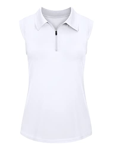 LURANEE Womens Workout Tank Tops,Sleeveless Golf Polo Shirts Workout Sleeveless Tops Lightweight Quick Drying Athletic Running Apparel Gym Yoga Tops White Large