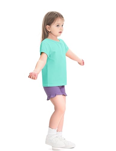 ZUEMET 3 Pack Toddler Girls Short Sleeve Shirts Pleated Neck Cotton T-Shirts Baby Girl Summer Tee Tops Size 3T Green+White+Peach Pink