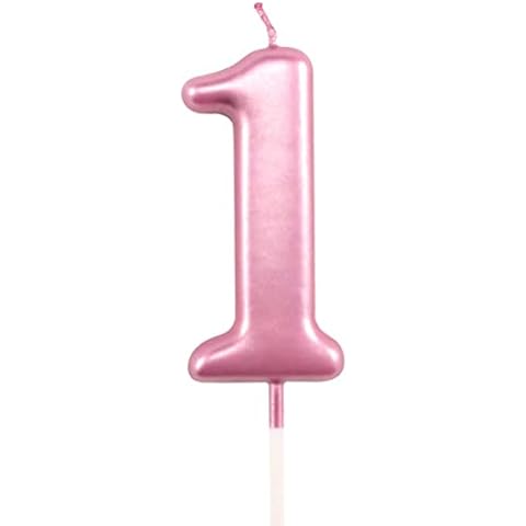 SHATCHI SHATHI Number Pink 1 Candle Birthday edding Anniversary New Year Party Cake Decorations Topper Girls,4.5 cm Cover