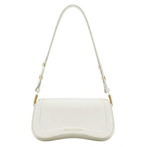 Bolsa Feminina de Ombro Baguete Premium em Couro Sintético PU Alça Ajustável Bolsa Elegante Crossbody Casual para Festa, Trabalho e Dia a Dia Cor Branca