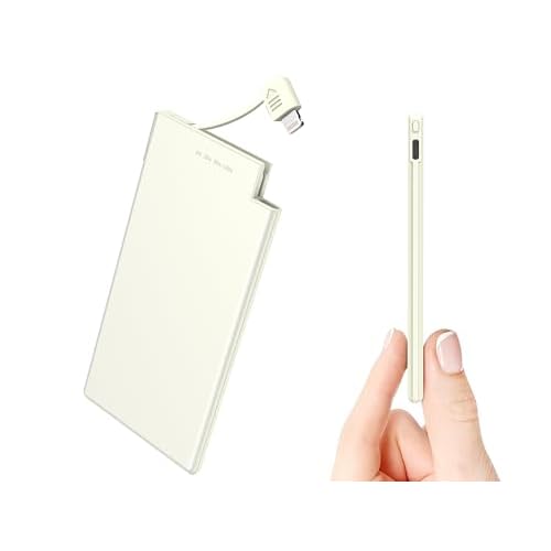Auskang Portable Charger for iPhone (Not for iPhone 15 Series) with Built in Lightning Cable 5000mAh Slim Power Bank Compatible with iPhone 14/13/12/11/X/8/7/6/5 SE Series Thin Battery Pack