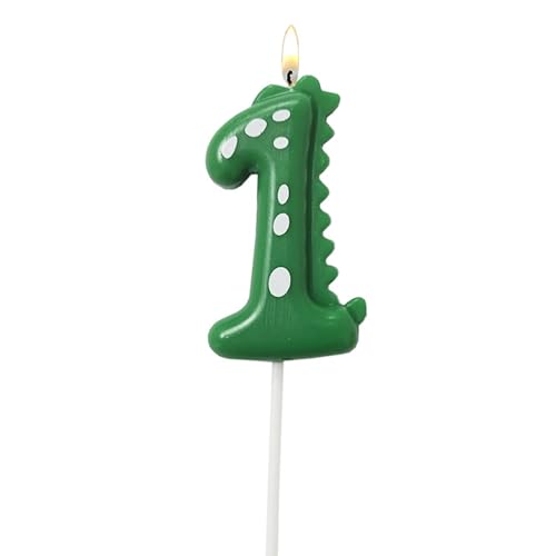 NOPVUFA Vela Cumpleaños 1 Año Vela De Dinosaurio Número 1, Topper Tarta Verde para 1er Cumpleaños Niñas Y Niños, Decoración Temática para Fiesta De Cumpleaños