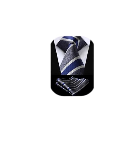 Image of HISDERN Mens Striped Tie and Pocket Square Set Necktie for Men | soft smooth texture, wrinkle-free, neat hand-tied knot, gifting ready, regular 3.4 width, coordinated look, business wedding