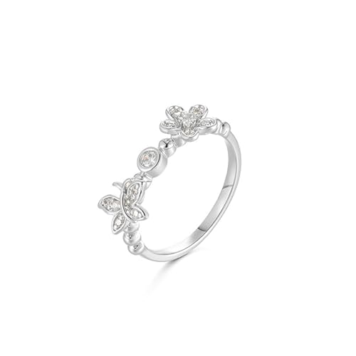 Musihy Anillo de compromiso para mujer, de platino 950, elegante, con flor y mariposa, moissanita, talla 1/2