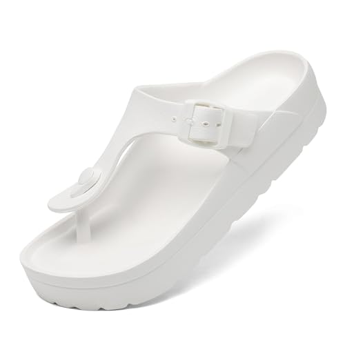 TIKVAW Rubber Sandals for Women Slides Lightweight Comfortable Thick Soles Flip Flops with Arch Support for Women White Size 7.5