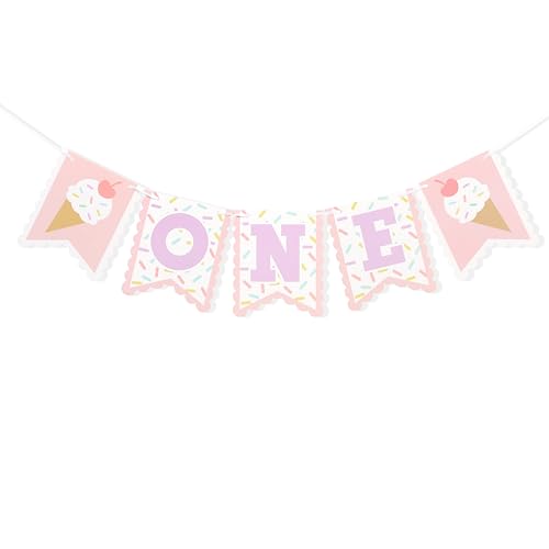 Ice Cream High Chair Banner - Ice Cream First/1st Birthday Decorations,Cake Smash Backdrop Banner,Summer 1st Birthday Party Decorations