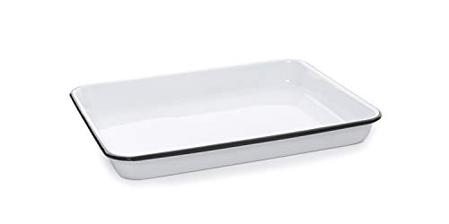 Enamelware Small Rectangular Tray, 11.25 x 9 inches, Vintage White/Black (Single)