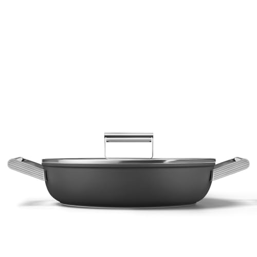 Smeg, Casserole antiadhésive DPF2812BLM, diamètre 28 cm, revêtement céramique sans PFAS, poignées en acier inoxydable, pour tous les étages de cuisson, jusqu'à 250° au four, capacité 4,3 L, noir mat