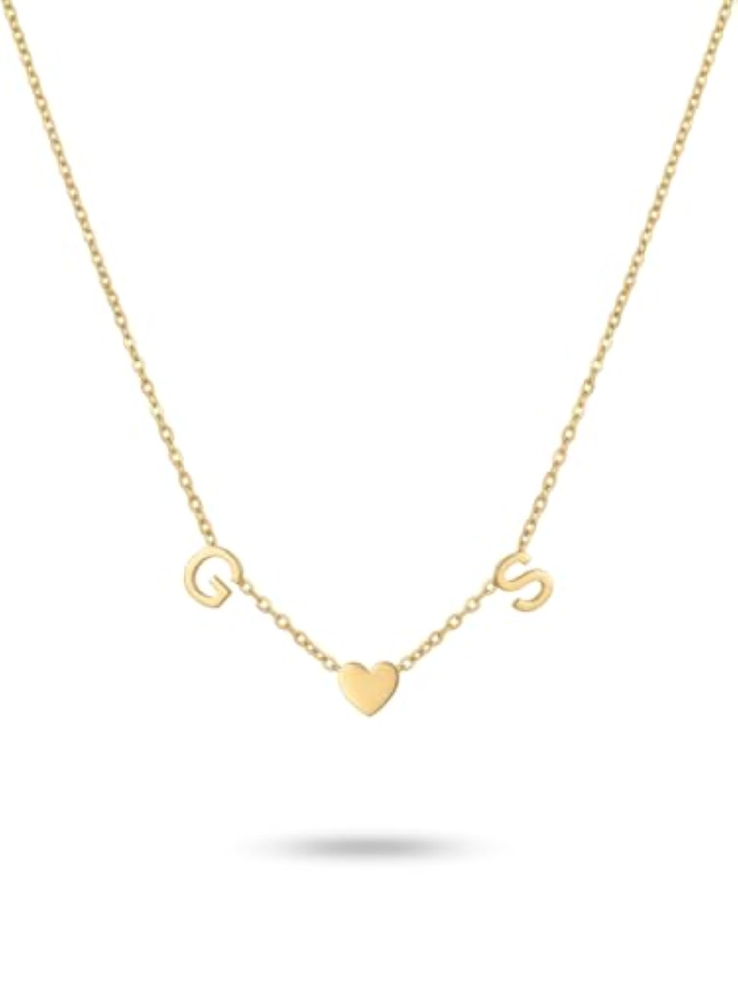 Women's Personalised Gold Plated Couple Initial Name Necklace, Heart Charm