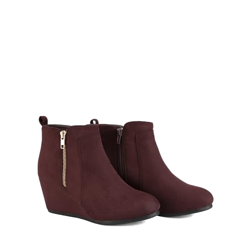 DREAM PAIRS DREAM PAIRS Women's Suede Low Wedges Ankle Boots,Size 7,Burgundy/Suede,DOUBLE