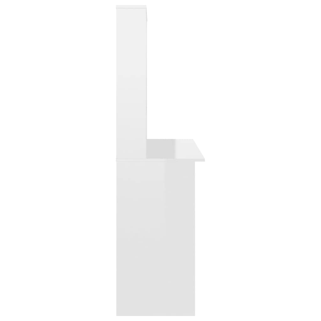 Scrivania con vano portaoggetti e ripiani, bianco lucido, 110 x 45 x 157 cm, in legno, design verticale per piccolo ufficio, organizza cartelle e accessori per PC