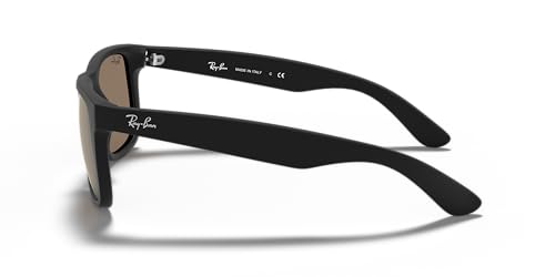 Image of Ray-Ban Unisex RB4165 Justin Rectangular Sunglasses, Rubber Black /Light Brown Mirrored Dark Gold, 55 mm